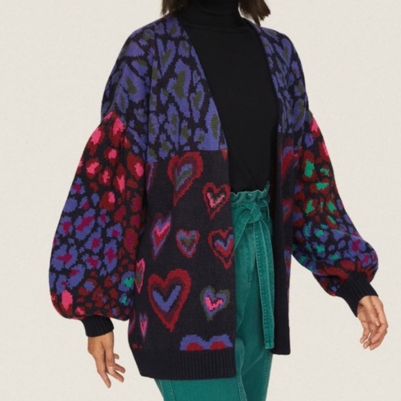 NEW FARM Rio Ikat Dyed Hearts Cardigan in Navy
